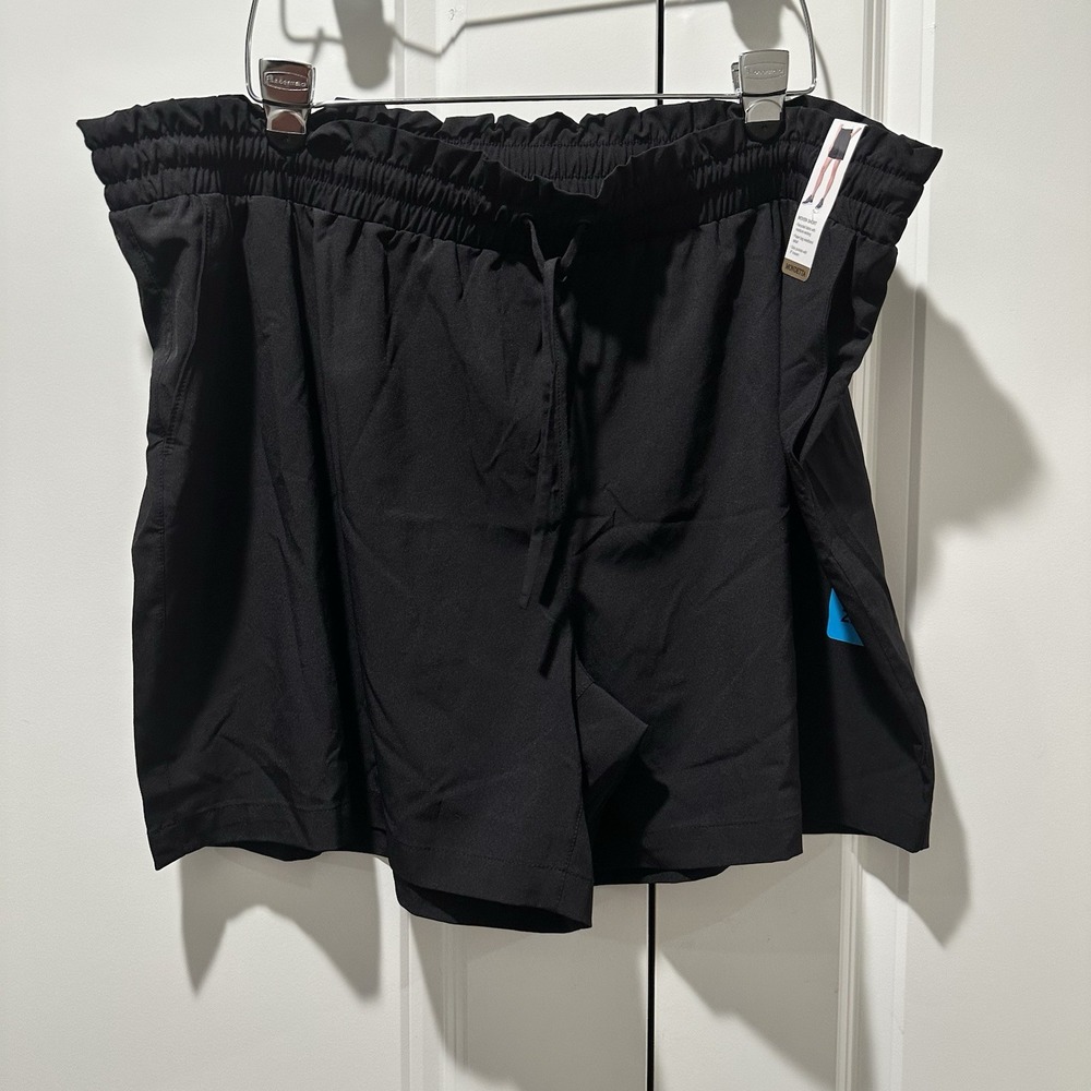 Mondetta Womens 2X Black Woven Paper Bag Waist Athletic Shorts Moisture Wicking